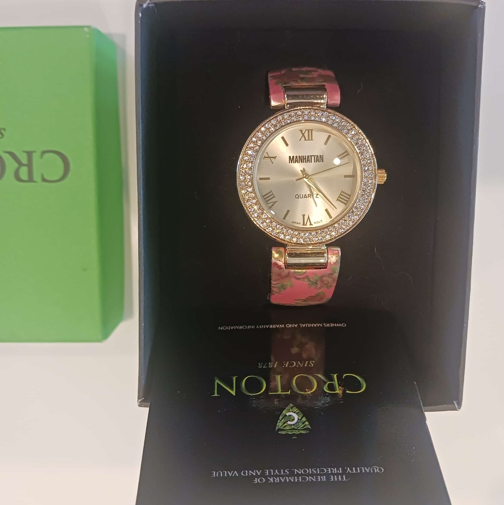 Croton Manhattan Quartz Watch • Rare Floral Band • NWT